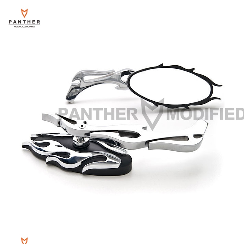 Chrome Flame motocicleta espejo Moto retrovisor funda para Harley Sportster XL Dyna Softail Electra Glide Chopper