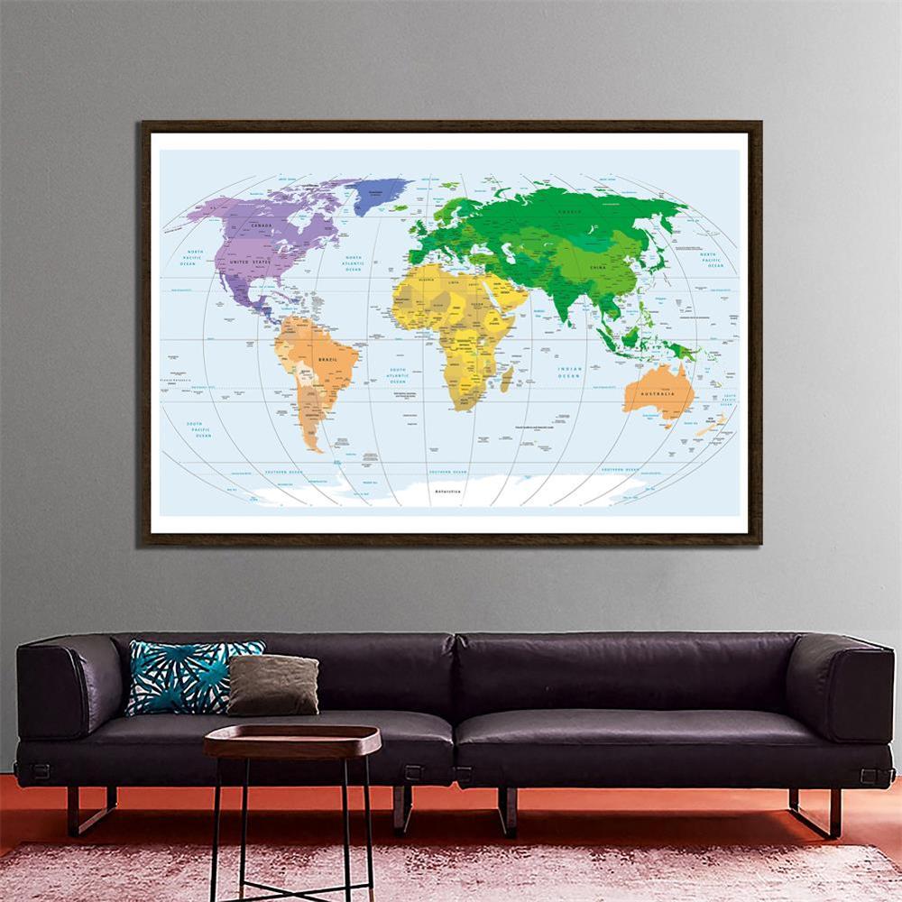 Mapa físico del mundo no tejido, proyección Hummer para educación y cultura escolar, 150x100cm