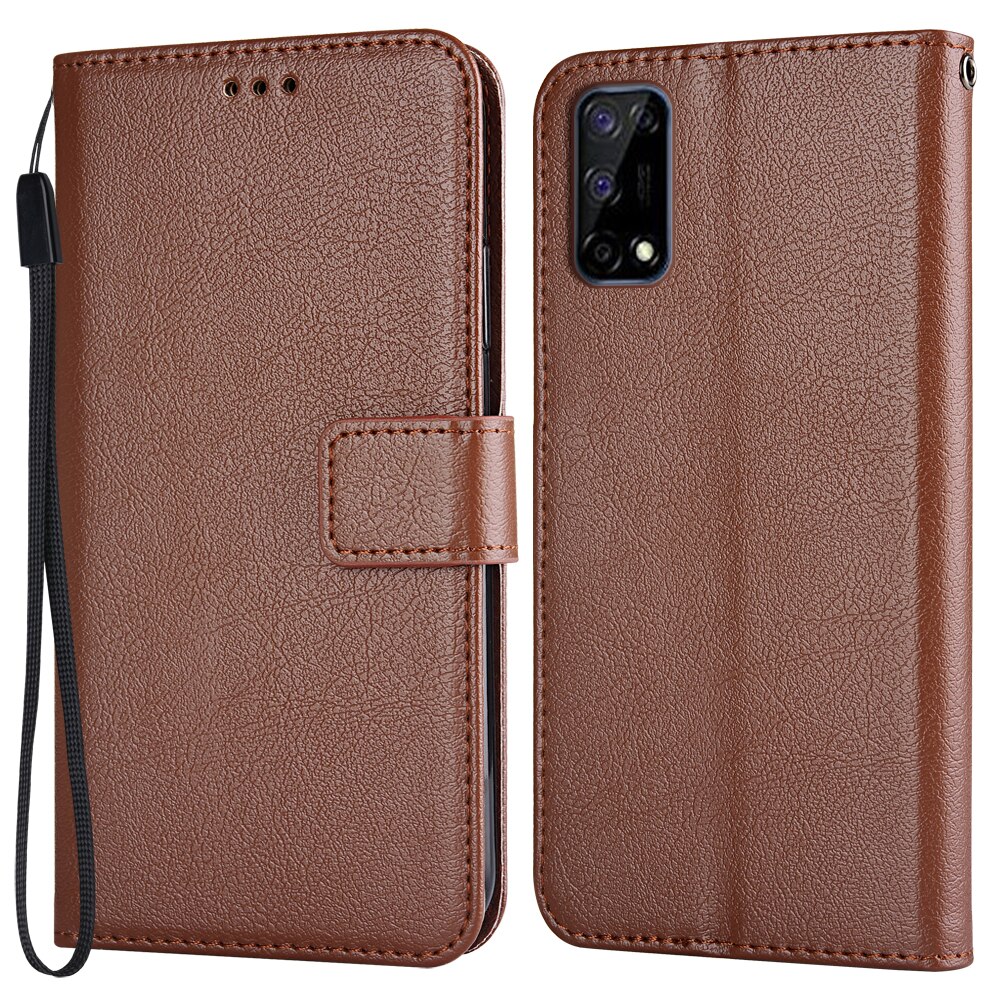 Flip Wallet Pu Leather Case Voor Realme 7 Pro RMX2170 Funda Stand Zakelijke Telefoon Holster Streep Bescherm Cover: K-wallet-Brown