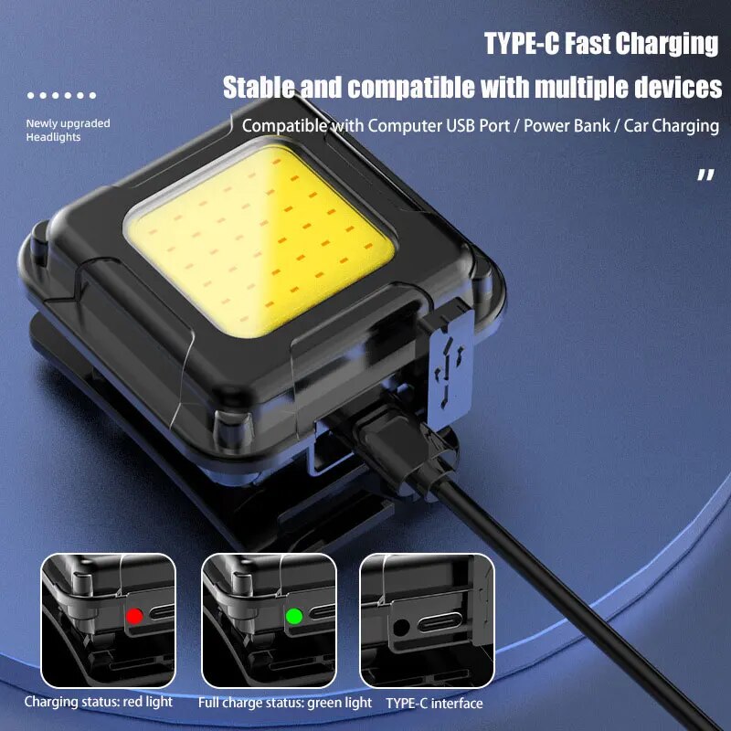 Kraftige cob led-forlygter mini edc nøglering pandelampe genopladelig vandtæt udendørs camping fiskeri bærbar arbejdslommelygte