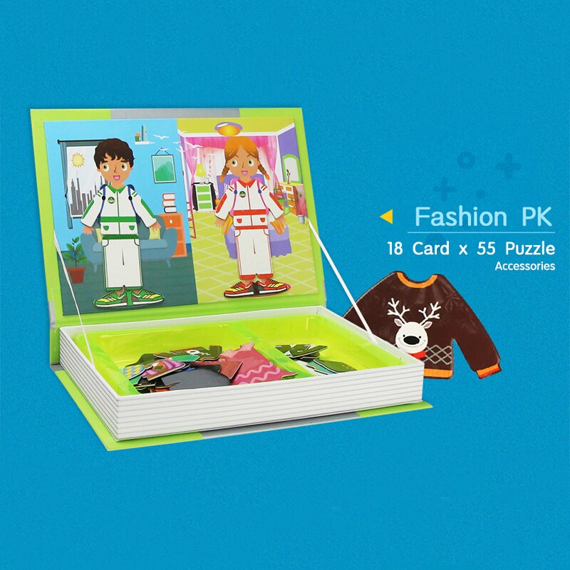 Intelligente dei bambini Libro Magnetico 3D Puzzle Puzzle Brain Training Del Gioco Giocattoli Educativi per I Capretti Libera Il Regalo di Natale del Giocattolo: Fashion PK