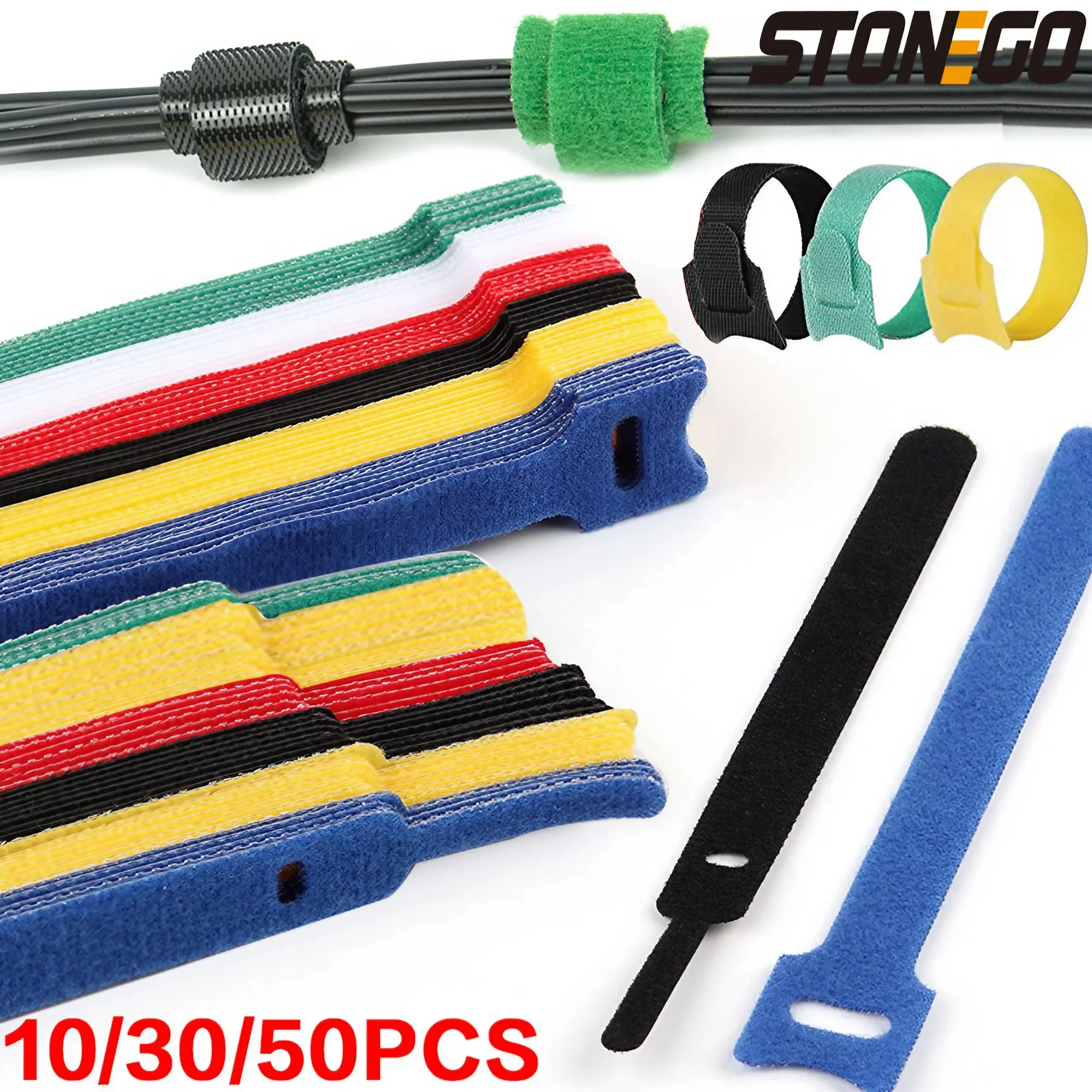 10/30/50Pcs Releasable Cable Organizer Ties Mouse Earphones Wire Management Nylon Cable Ties Reusable Loop Hoop Tape Straps Tie