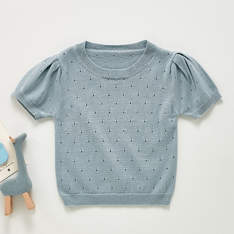 Camiseta infantil de malha angou 2021, camiseta de bebê para meninas, manga curta de cor pura e fofa: 212T07 grey / 3M-66