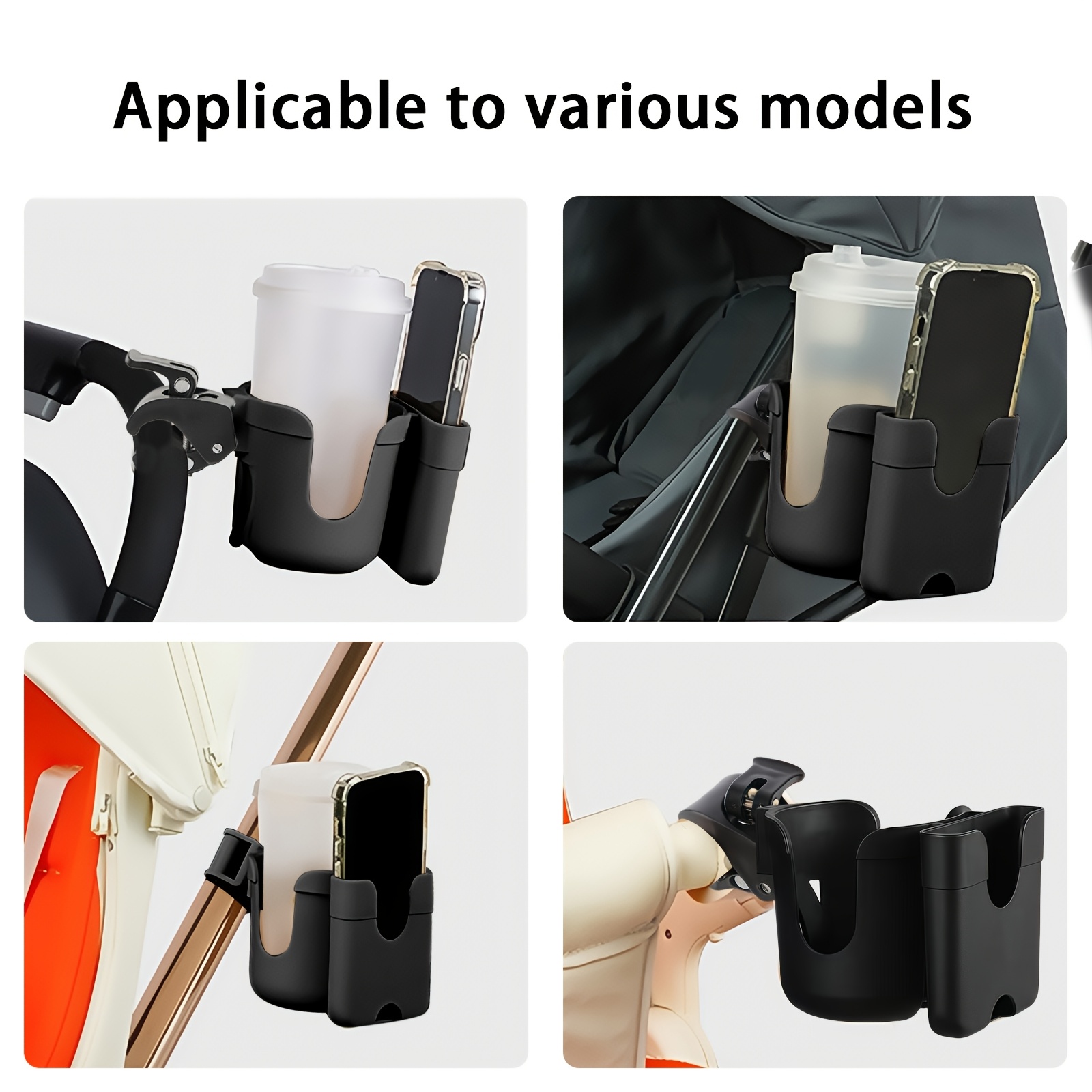 Kinderwagen bekerhouder met telefoonhouder - Duurzaam ABS Dual Function Rack voor babytrolleyfiets, zwart ouder essentieel accessoire