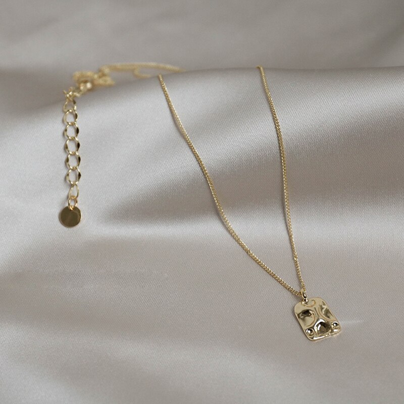Moda cobre banhado a ouro cor simples colar gargantilha corrente quadrado pingente colar para jóias femininas presente amigável