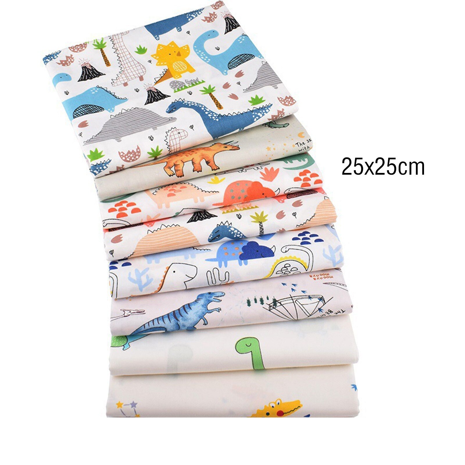 8 Stks/set Afdrukken Cartoon Dinosaurus Katoen Stof Tussenvoeringen Ijzer Op Naaien Patchwork Voor Jongen Kids Adhesive Doek 25x2 0/25Cm: 25x25cm