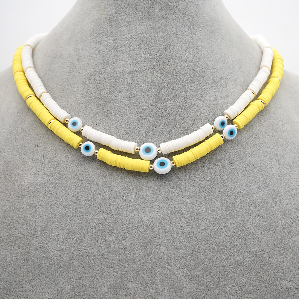Go2Boho-collier œil maléfique turc, bijoux faits main, 6mm, Heishi, ras du cou africain Vsco fille Surf, fermoir en acier inoxydable