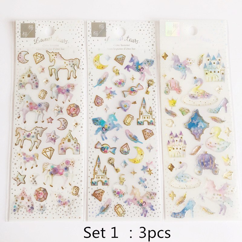 3 Sheets Mixed Animal Planet Unicorn Crystal Stickers Epoxy Resin Stickers Filler For Silicone Molds DIY Jewelry Making Tools: Set 1