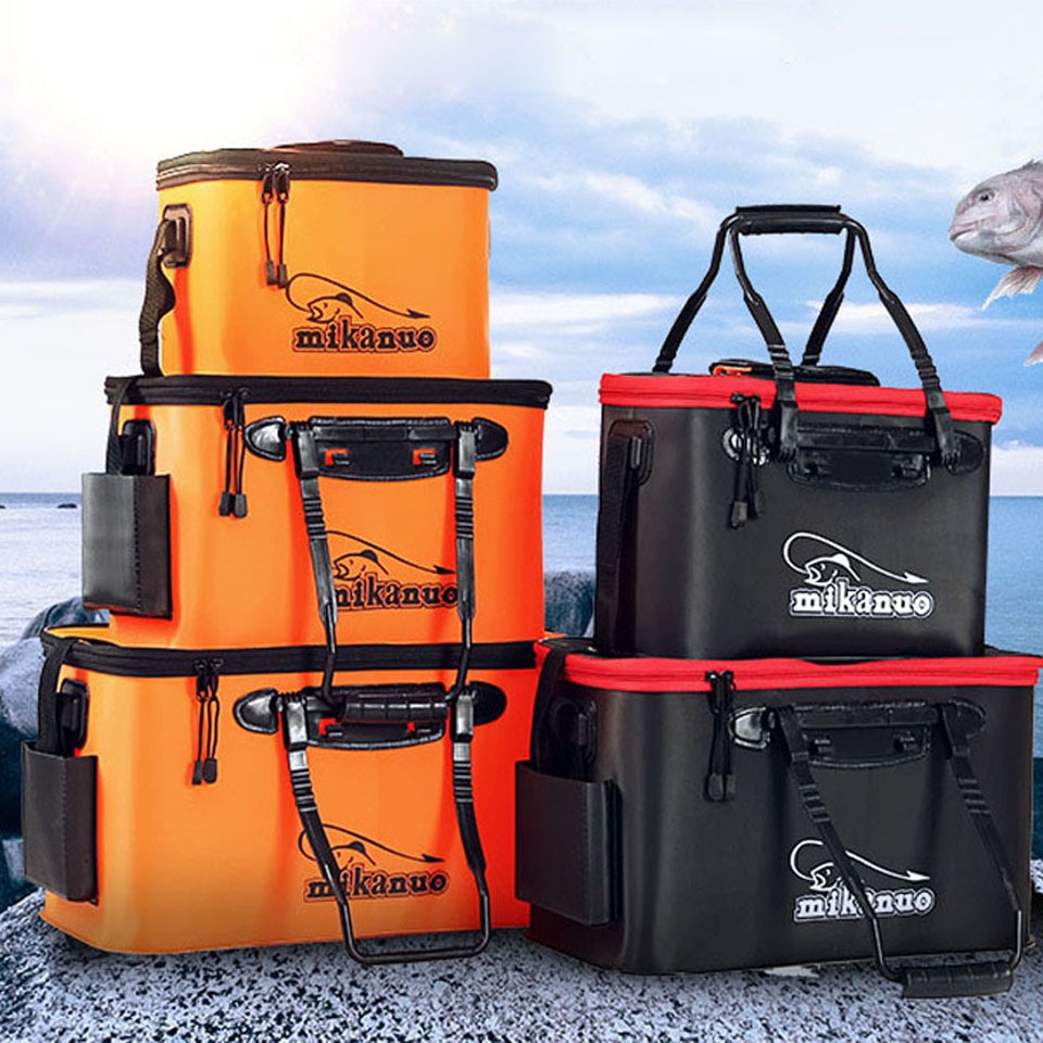 Secchiello da pesca portatile con cerniera borsa da pesca pieghevole in EVA per esterni secchiello per pesci vivi 5 dimensioni borsa da pesca per escursionismo da campeggio