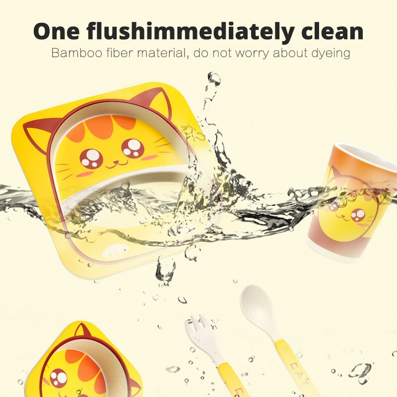 Kinderen Servies Babyvoeding Kom Kids Leuke Cartoon Jaar Kom Set Natuurlijke Bamboe Servies Milieu