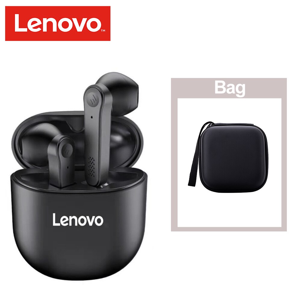 Lenovo-auriculares inalámbricos PD1 TWS BT 5,0, cascos genuinos con Control táctil, semirauditivos, binaurales tipo C con micrófono: black with bag