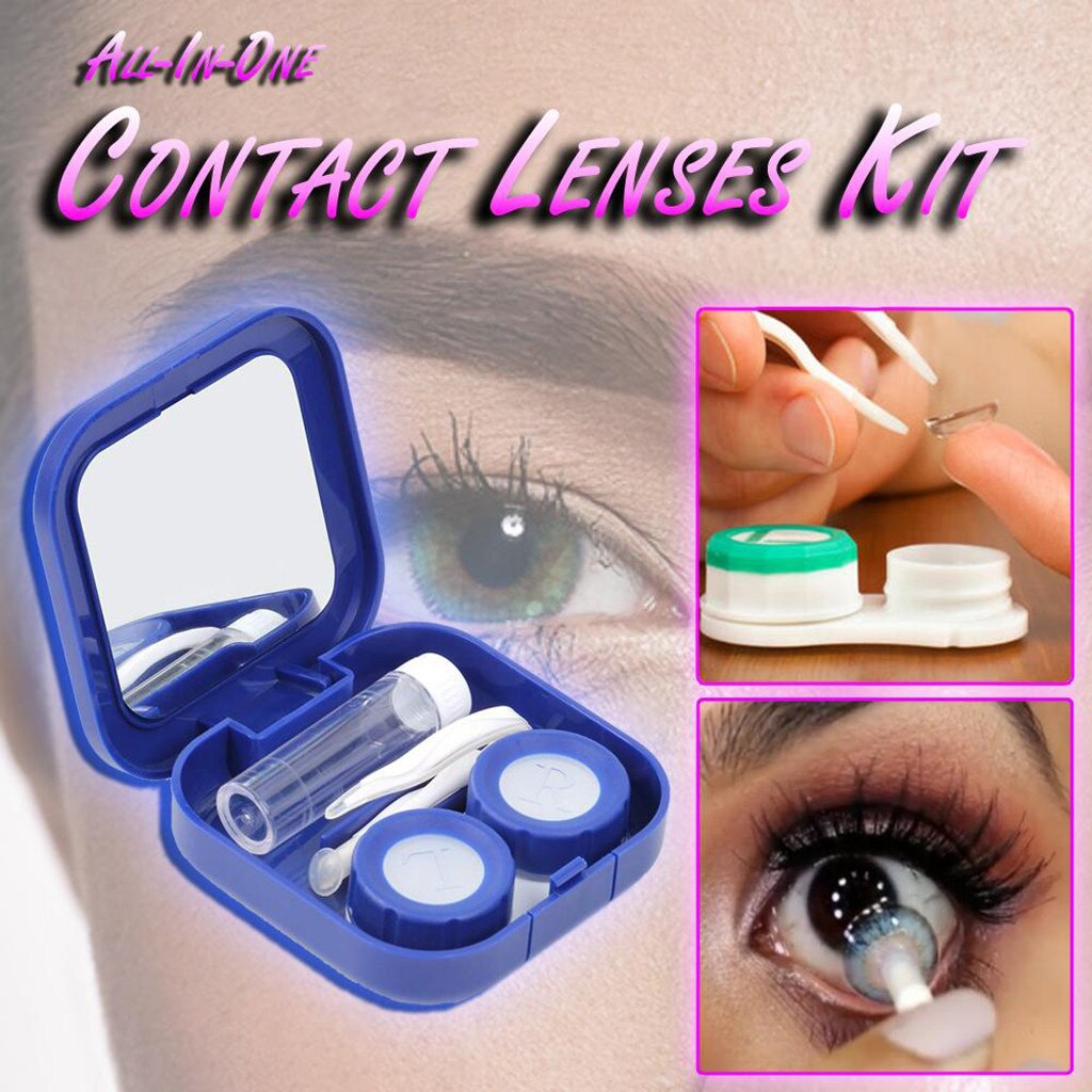 NewMini étui de lentilles de Contact carrées avec miroir boîte de lentilles de Contact colorées pour femmes, conteneur de lentilles de Contact pour les yeux joli Kit de voyage