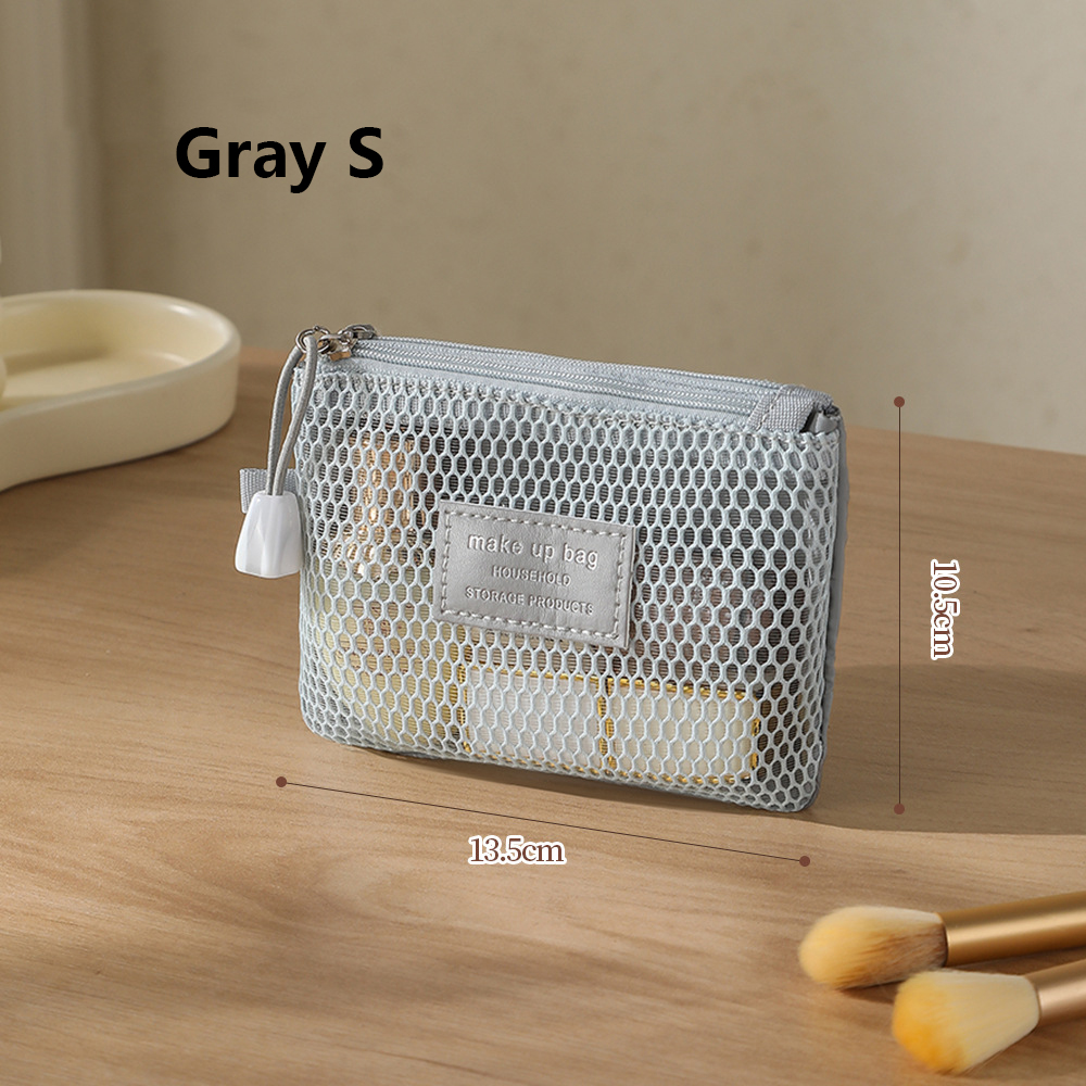 Mesh Clear Makeup Storage Small Bag Pillow Lipsticks Cosmetic Washbag Pouch Large Capacity Mini Women Organizer Bag Clutch Bag: Khaki