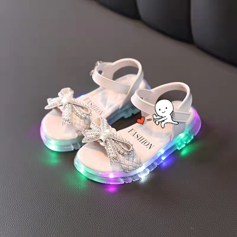 Baby Mädchen Leucht Sandalen glühend Schuhe für freundlicher Mädchen Prinzessin Schuhe nicht-Unterhose Strass Bogen Sandalen LED Licht hoch hausschuhe: Elfenbein / 23