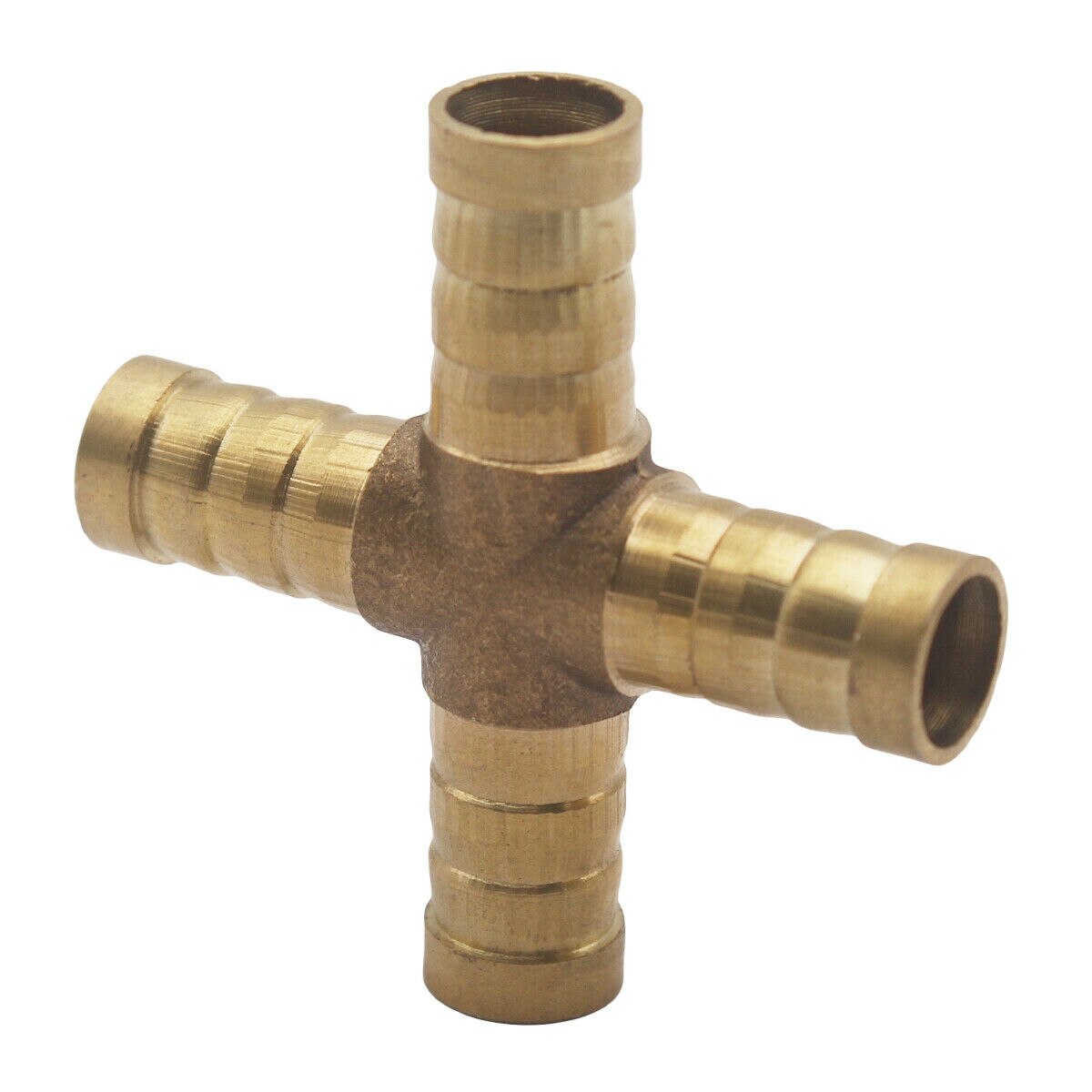 Solid Brass 1/2 Inch 4 Way Cross Hose Barb Splicer Air Fluid Fuel Liquid Water
