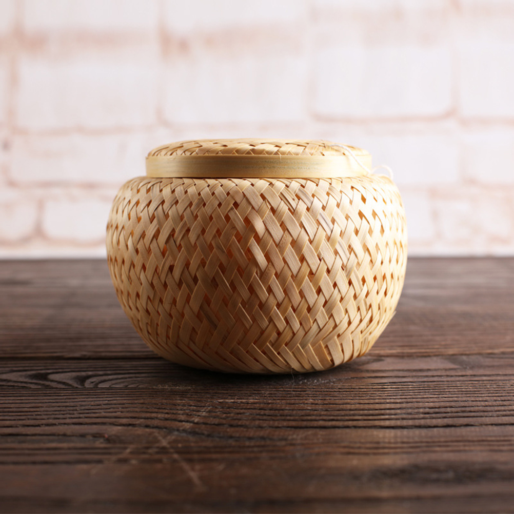 1PC Tea Basket Loose Tea Storage Jar Bamboo Woven Tea Basket Round Bamboo Woven Tea Basket Mini Tea Leaves Container for