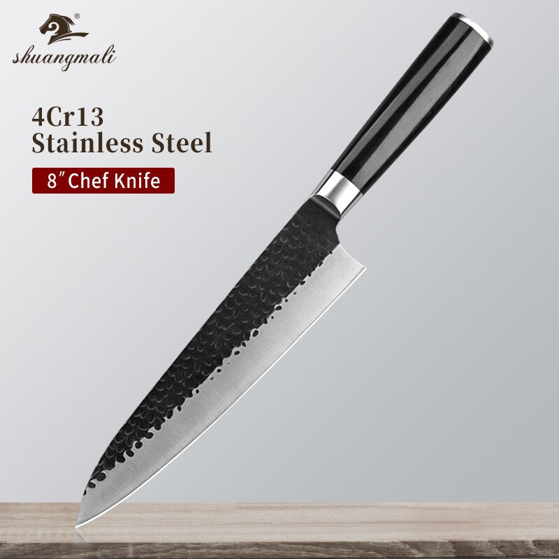 8 Inch Forged Chef Knife 4Cr13 Carbon Steel Japanese Kitchen Chef Knives Slicing Meat Vegetable Cleaver Knife With Wooden Handle