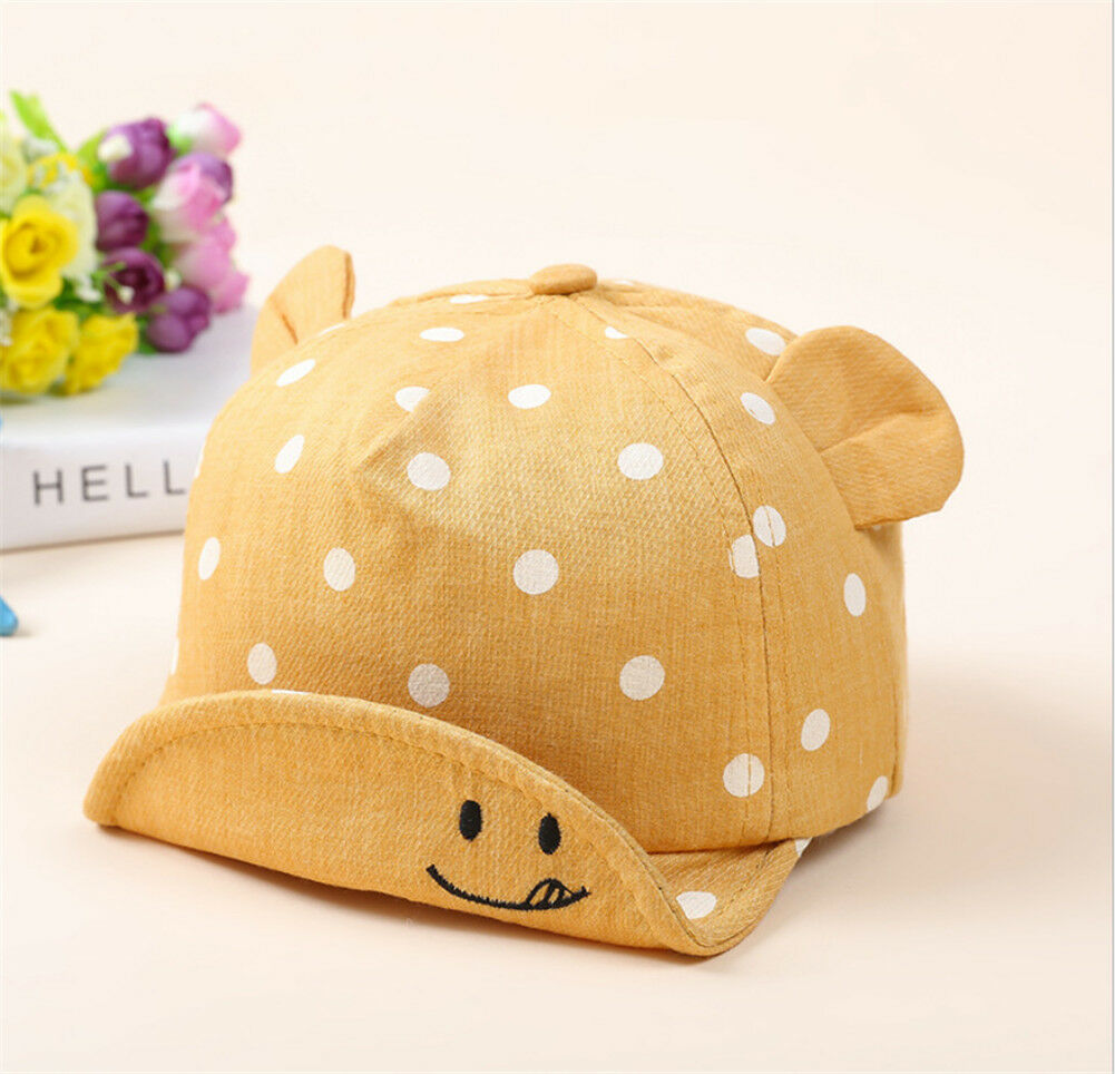 Baby Zonnehoed 8 M-20 M Cap Katoen Zomer Strand Gestreepte Rand 8-20 Maanden 5 Kleuren kiezen: Geel