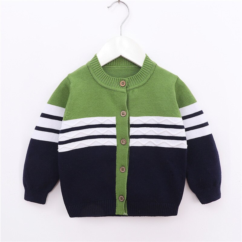 Baby dreng efterår vinter bomulds sweater langærmet o hals enkelt breasted strikket frakke stribet cardigan outfits: Grøn / 24m