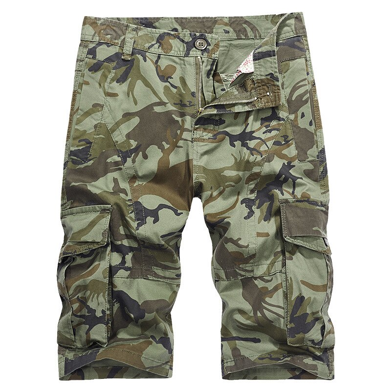 Patroon heren camouflage werkbroek multi-pocket cargo kleding heren sport kamperen training jacht broek shorts: 32 / Groene camouflage