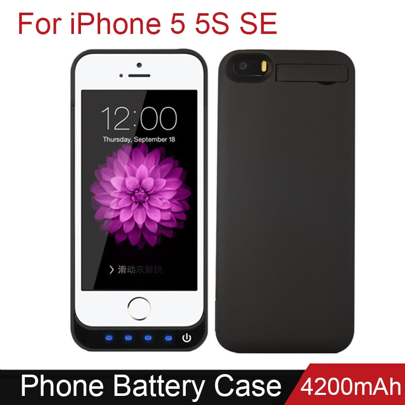 Battery Charger Case 4200Mah Oplaadbare Met Standaard Externe Batterij Babk Backup Laadstroom Case Voor Iphone 5 5S se