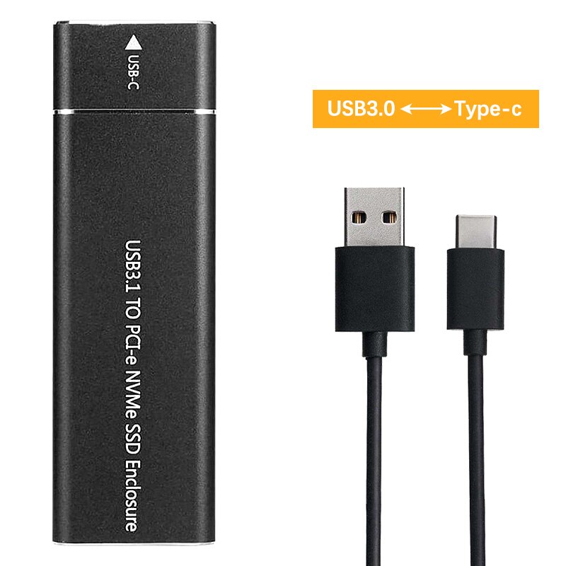 USB3.1 M.2 SSD Enclosure Mobile Case Supports NVME Protocol To Type-C Solid Metal External Hard Disk Case Laptop Phone SSD: black