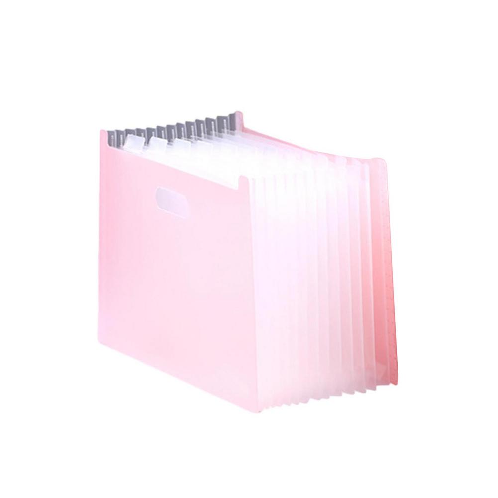13 Pockets Portable File Folder Extension Wallet Bill Receipt Document Paper Organizer Storage Bag Office School Stationery: Pink