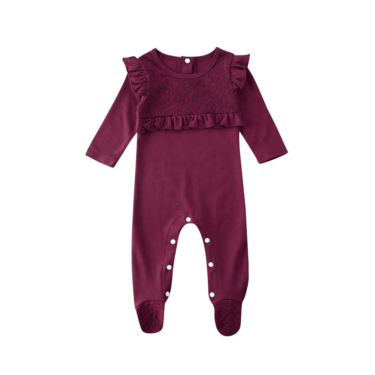 Weihnachten Neugeborene Baby Junge Mädchen Footies Kleidung Spitze Rüsche Langarm Feste Warme Outfits: Wind Red / 3M