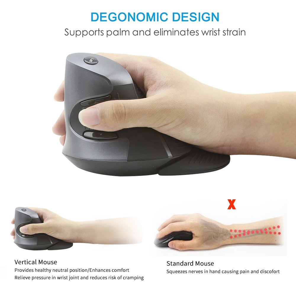 Delux M618 Ergonomic Vertical Mouse 6D Optical Right Hand Mice Wireless Mause with Wrist mat for PC Laptop Computer Gaming