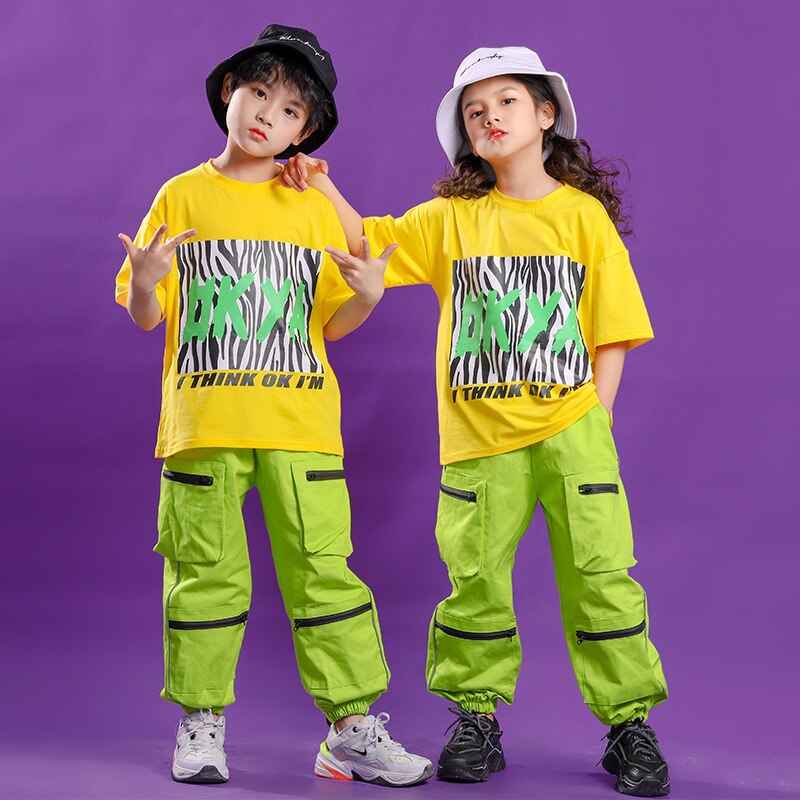 Moda Para Niño de Hip hop, camiseta grande, niña, pantalones de camuflaje táctico para niño, Ropa de baile de jazz, ropa de