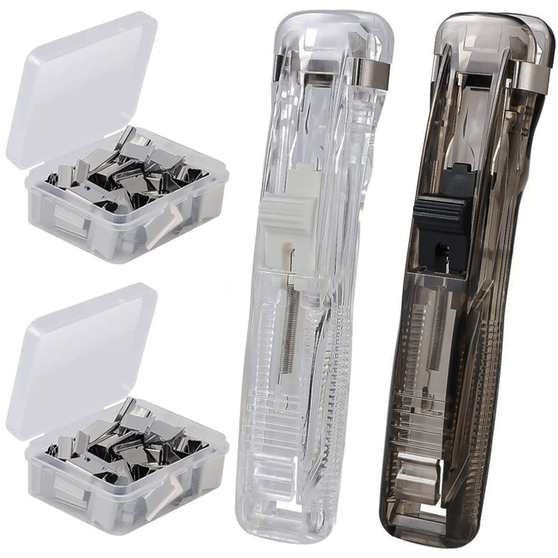 Staple Metal Clip Push Hand Paper Clipper with Refill Fixing Organizing Stapler Reusable Push Clamp for Document File Stationery