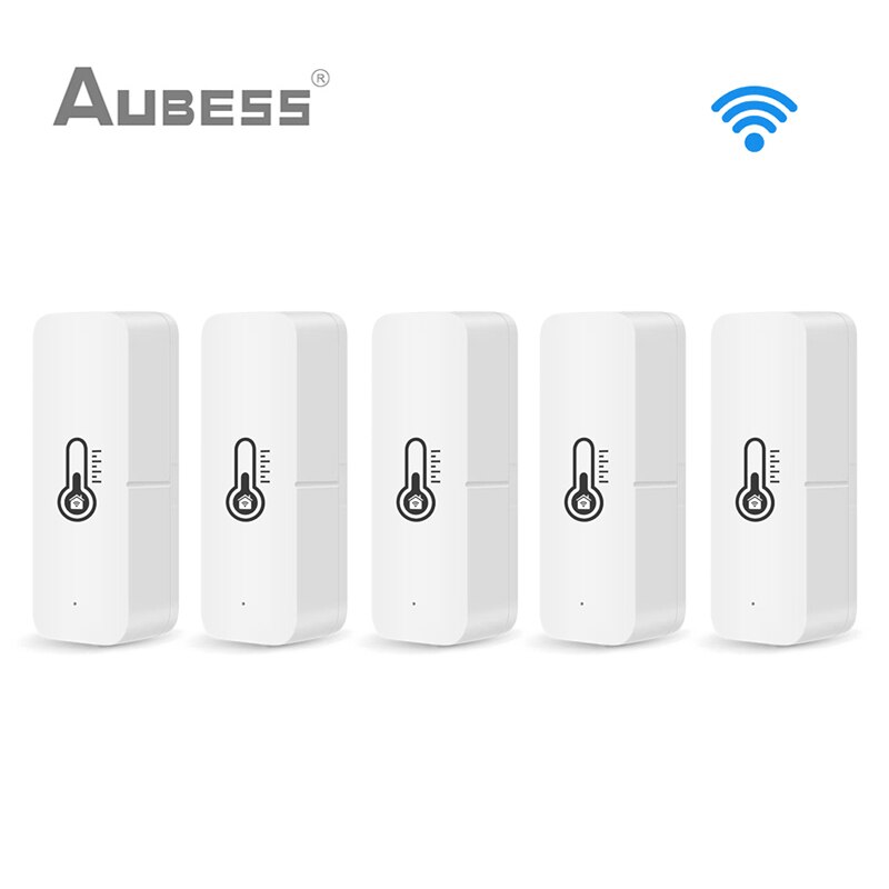 AUBESS Tuya WiFi Temperature And Humidity Sensor Indoor Hygrometer Controller Monitoring Works With Alexa Google Home Smart Life: 5Pcs