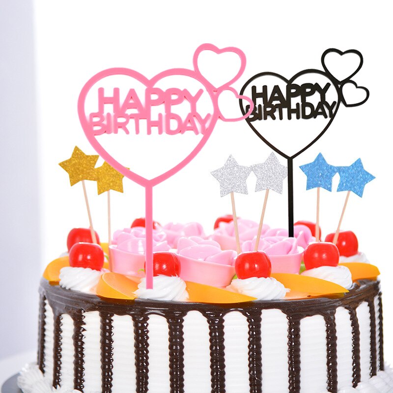 1PC Cake Topper Stars Sweet Love Heart Acrylic Happy Birthday Cake Topper Dessert Decoration for Birthday Party Lovely