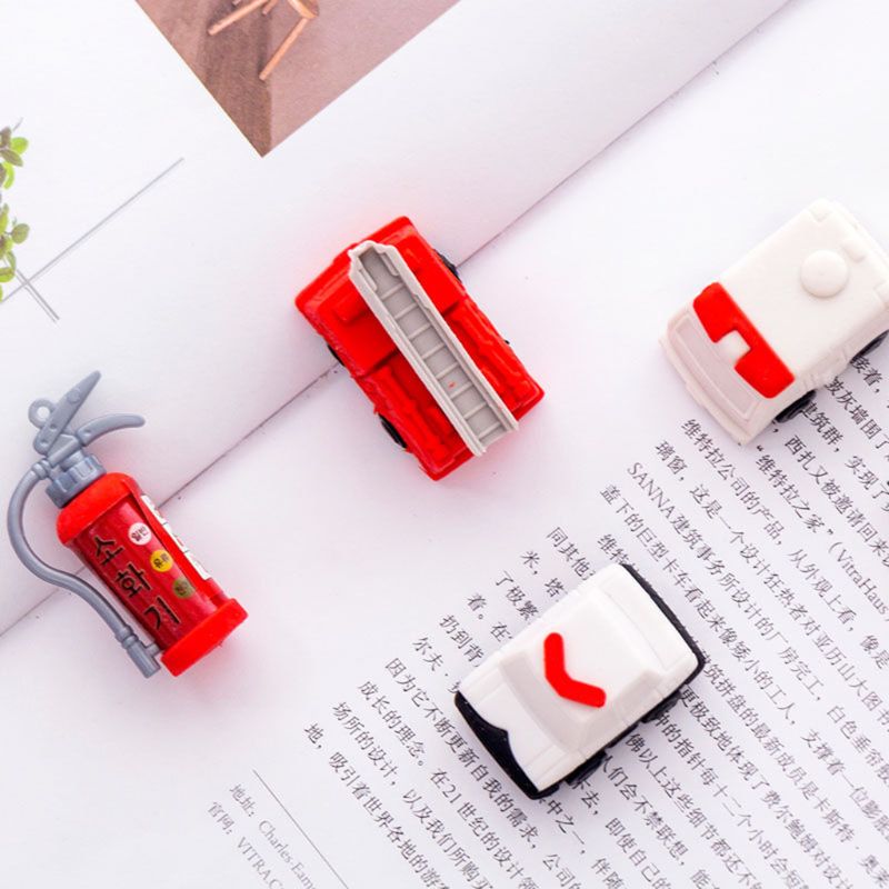 4 unids/set extintor de camión de bomberos goma borrador Kawaii papelería suministros escolares corrección estudiante niños