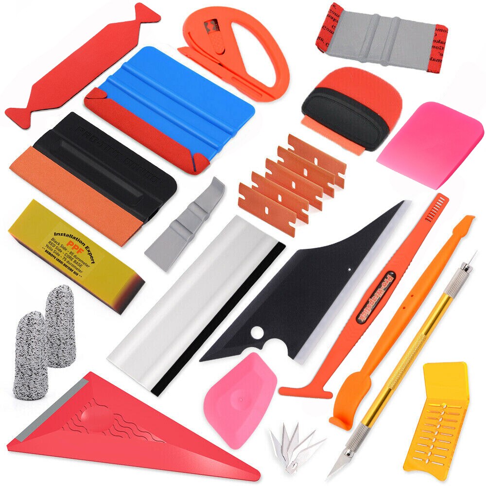 FOSHIO Auto Zubehör Kit Carbon Fiber Vinyl Wrapping Werkzeuge Auto Film Aufkleber Wrap Schaber Messer Fenster Tönung Rakel Set: Set 12