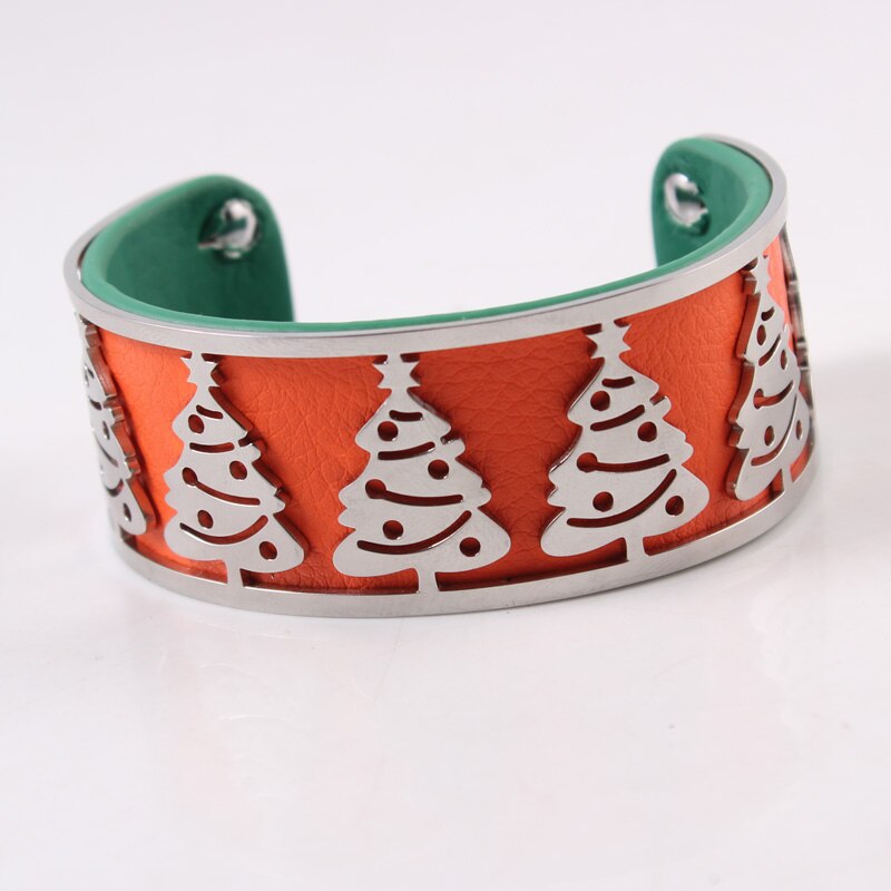 Árvore da vida pulseira de aço inoxidável ajustável georgette bangles intercambiáveis pulseira de couro para presente de jóias femininas: orange tree