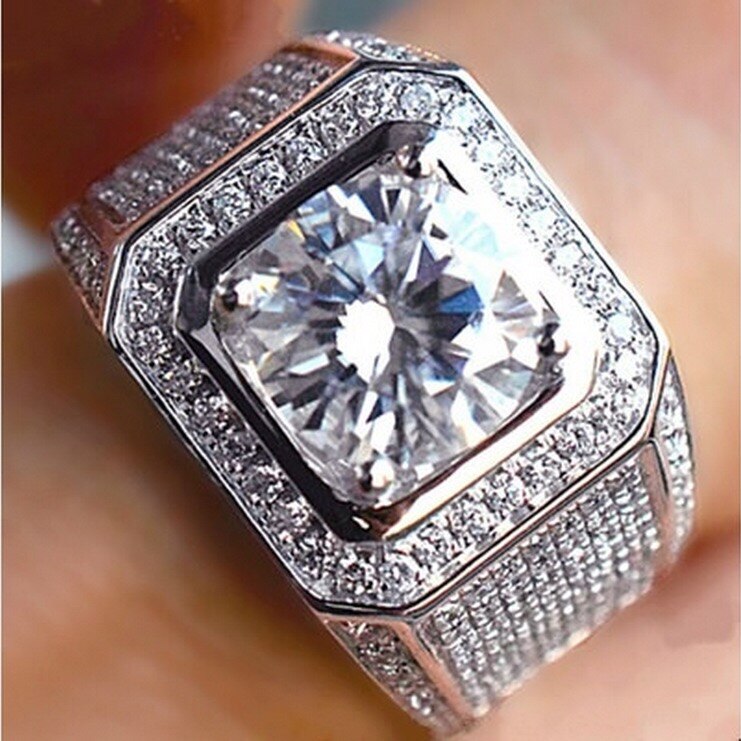 Luksus fuld mikro bane rhinestone iset ud bling hvidguld farve ring crystal rock ringe til mænd smykker: 10