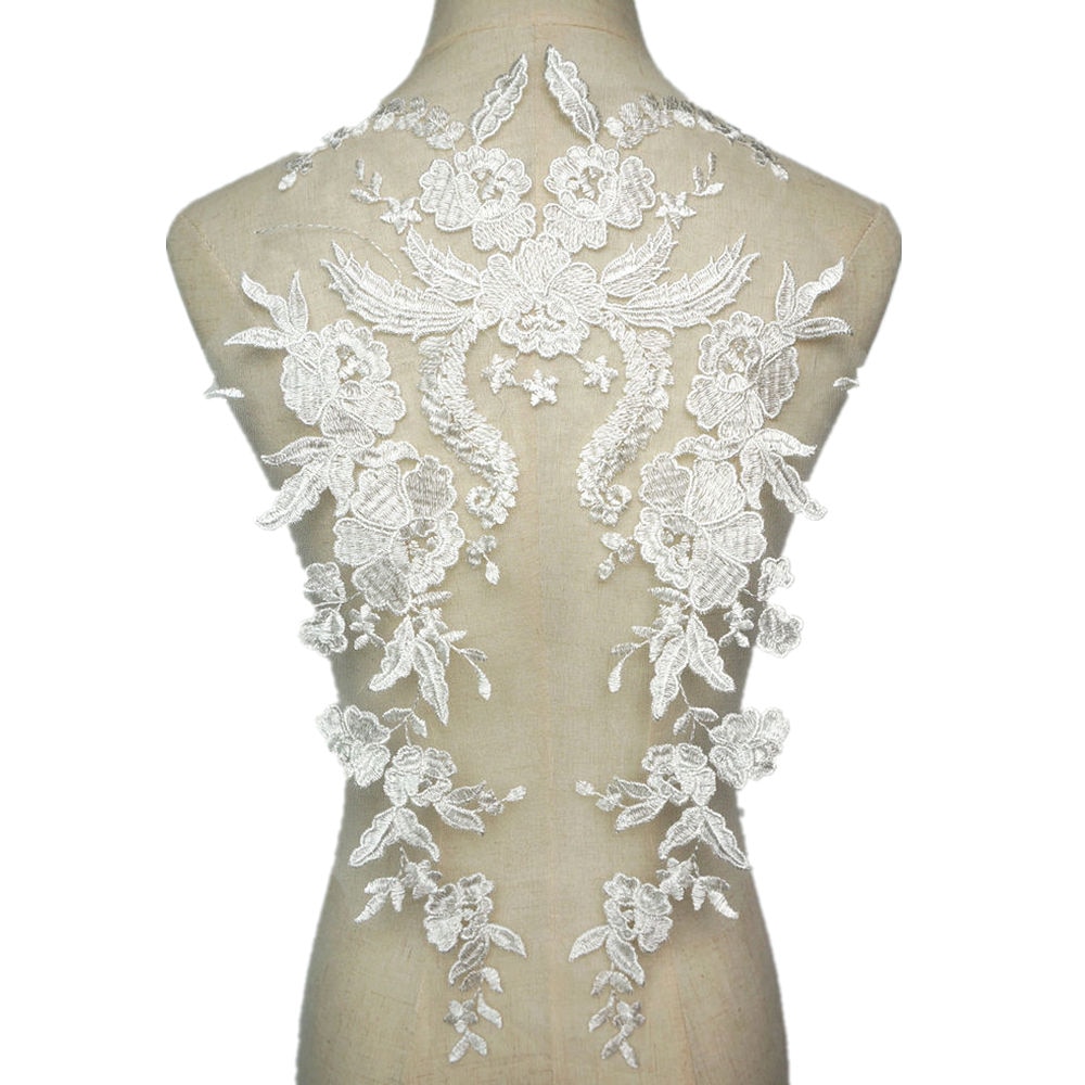 Hvide blomster bryllupskjole applikationer broderet stof krave blonder trimmer mesh sy på patch til kjole diy dekoration