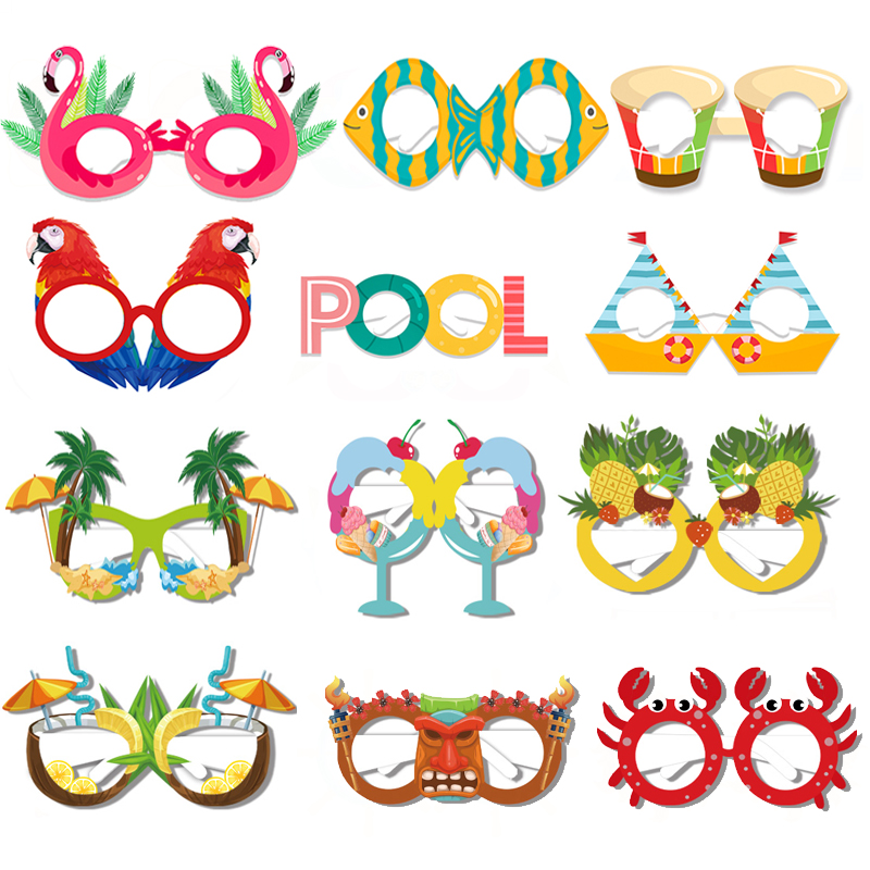 12 stks Hawaii Aloha Thema Zomer Fruit Papieren Glazen Foto Props Hawaiiaanse luau Tropisch Strand Zwembad Verjaardagsfeestje Decor Kids: Army Green