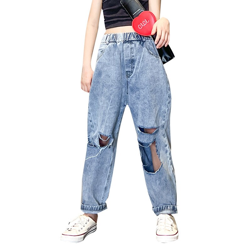 Jeans longs en Denim pour filles, pantalon déchiré, vêtements pour enfants et adolescents de 4, 7, 8, 9, 11 ans, printemps