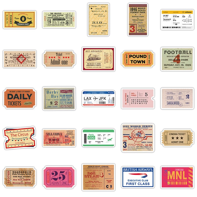 50PCS Retro Airline Boarding Pass Ticket Sticker Diy Helmet Skateboard Laptop Notebook Waterproof Graffiti Sticker