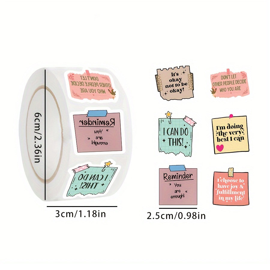 2 rolo de etiqueta motivacional, adesivos coloridos, adesivos desenhados à mão de desenho animado, decorações de cartão de envelope de livro de scrapbook