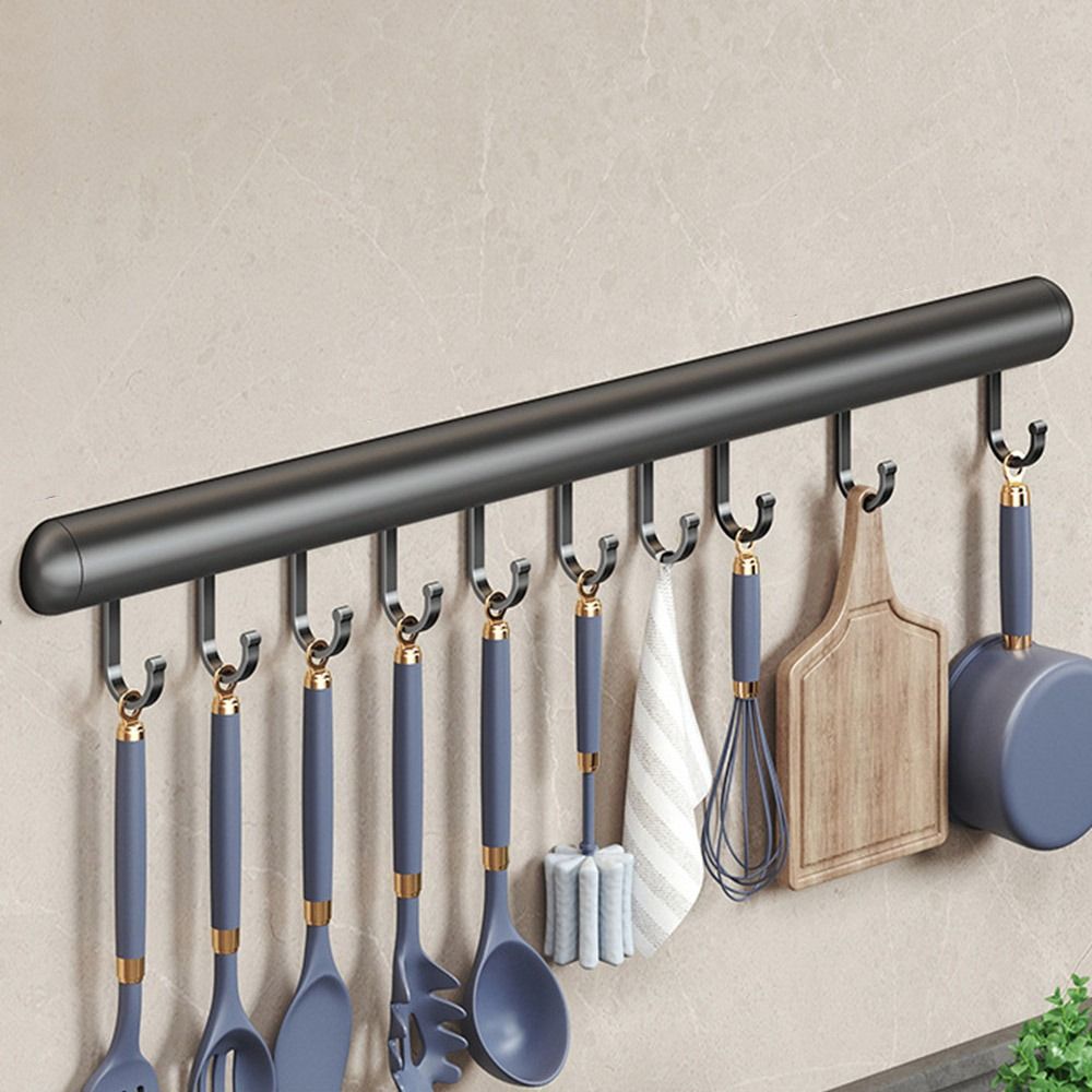 20-50cm kjøkkenkroker, veggmontert aluminiumshylle, skjeoppbevaringskrok, svart/grå, med bevegelig krok, skaphylle: Mørkeblå