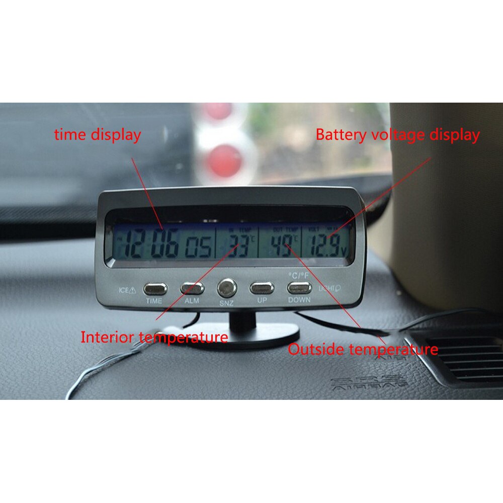 Bil ur termometer hygrometer måler dekoration ornament intern / ekstern temperatur overvågning bil tilbehør