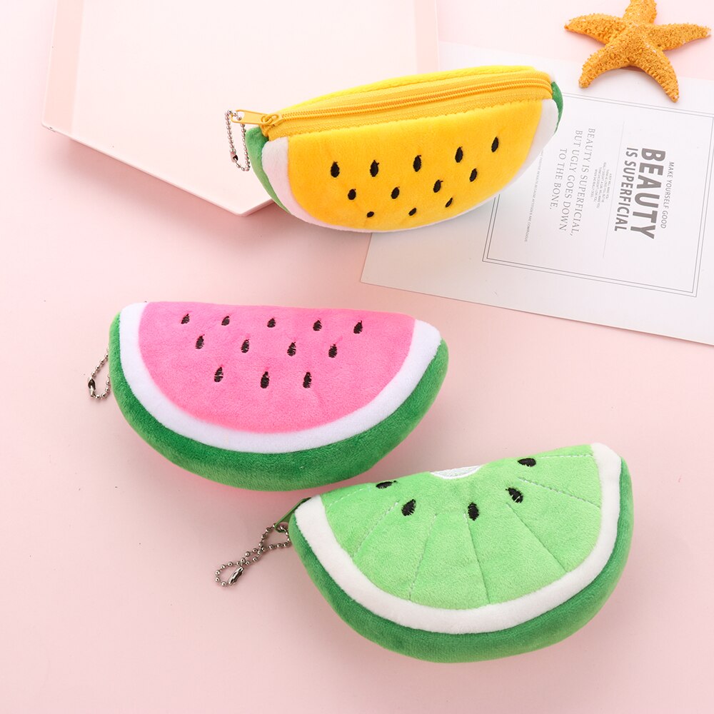 1 ud. Monederos bonitos de felpa para mujeres niñas frutas serie sandía fresa Cactus monedero cartera estudiante lápiz estuche