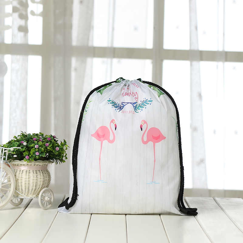 drawstring Backpack drawstring bag Women 3D printing travel softback men Casual bags unisex drawstring shoulder Flamingo: KS12-6