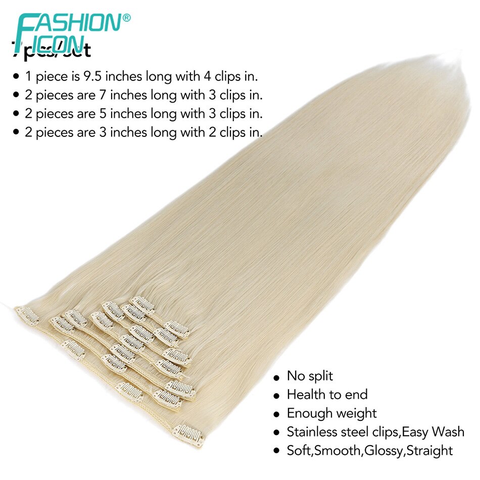 Synthetic Silky Straight Clip In Hair Extension with 20Clips 24Inch 140g Natural Color Hairpieces For Women By Icon