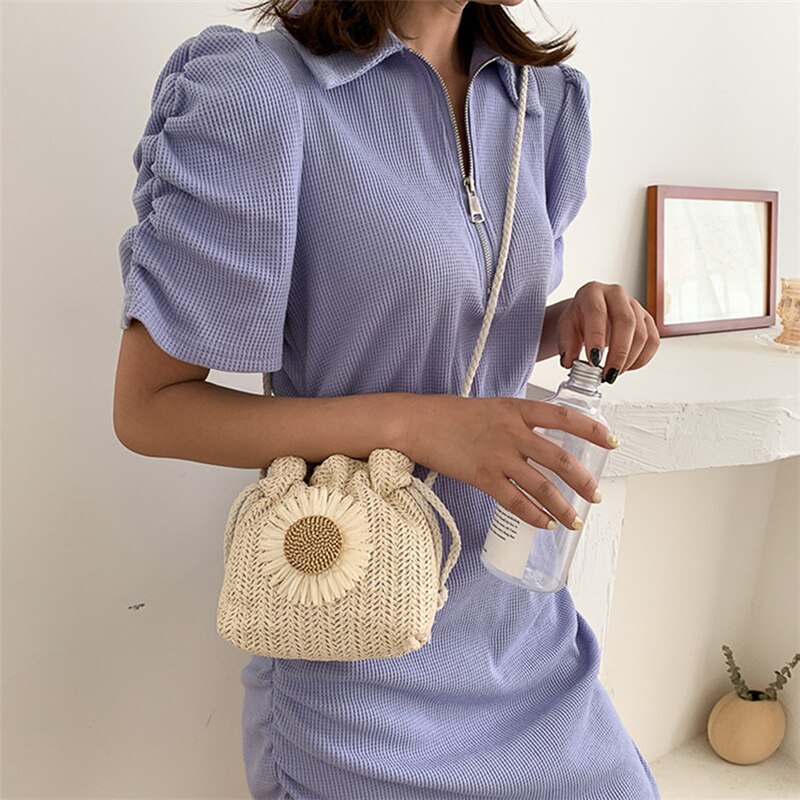 Rattan Woven Women Straw Bag Handbag Knit Summer Beach Woman Shoulder Messenger Khaki Beige Bags