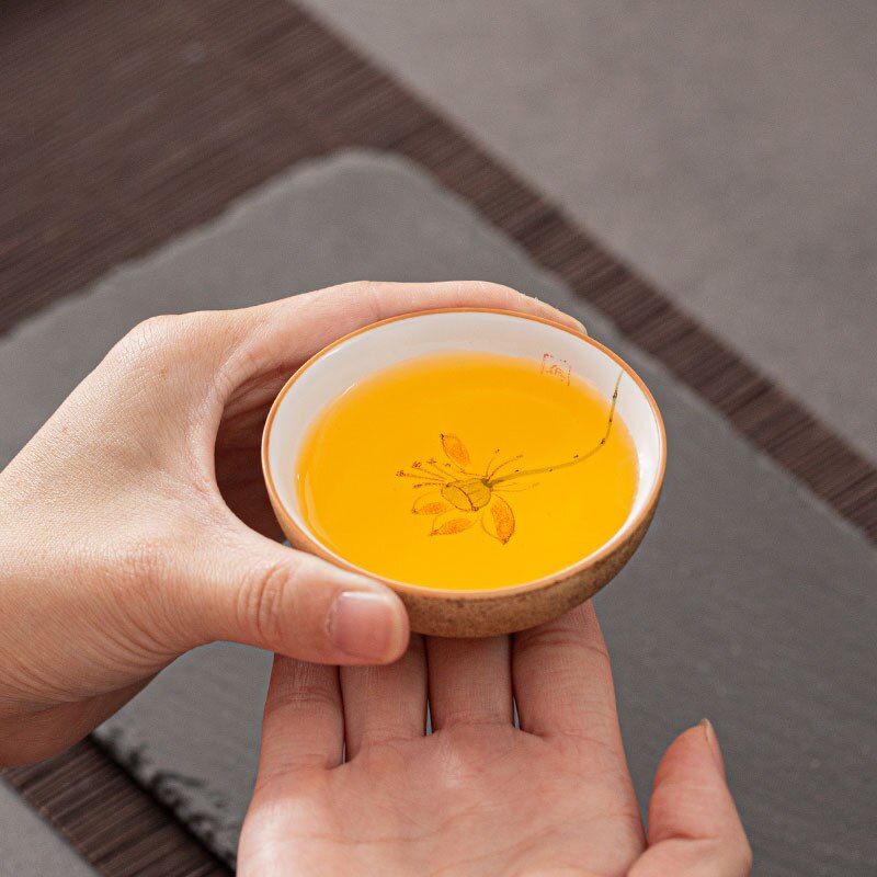 Hand Painted Lotus Chinese Pottery Cups Tea Cup Set Teaware Fish Plate For Tea Ceremony Teacup Dishes Buddha Coffee Mugs