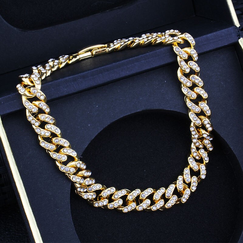 Hip Hop Bling Iced Out Men's Rapper Bracelet Full Rhinestone Pave With Miami Cuban Link Chain Bracelet for Men Jewelry